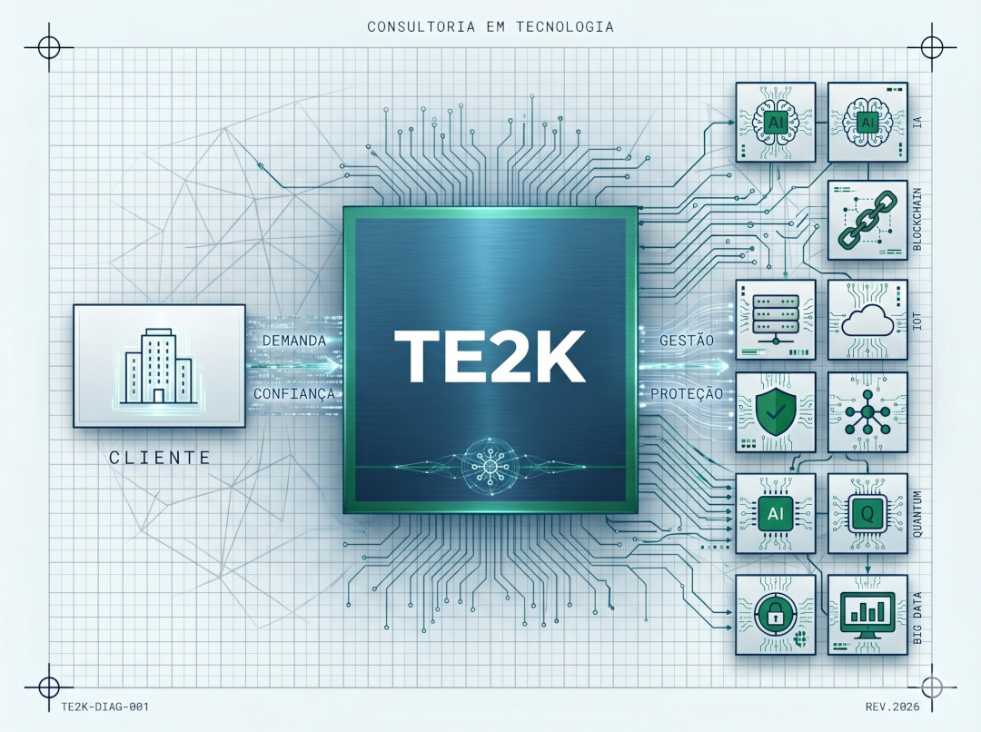 Diagrama operacional Te2k — parceria entre cliente e ecossistema de tecnologia